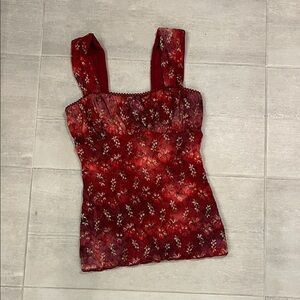 Vintage Le Château Floral Red Sleeveless Top
